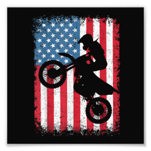 Dirt Bike American Flag Motocross Biker Men Boys V Photo Print