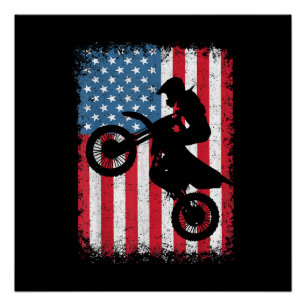 Dirt Bike American Flag Motocross Biker Men Boys V Poster