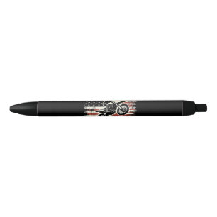 Dirt Bike American Flag Motocross Biker Vintage US Black Ink Pen