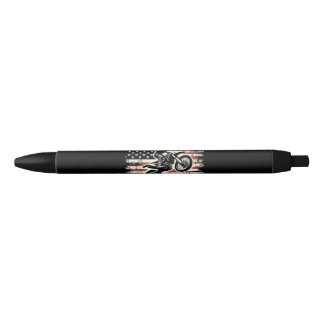Dirt Bike American Flag Motocross Biker Vintage US Black Ink Pen