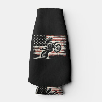 Dirt Bike American Flag Motocross Biker Vintage US Bottle Cooler
