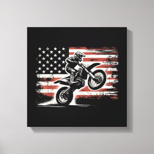 Dirt Bike American Flag Motocross Biker Vintage US Canvas Print