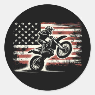 Dirt Bike American Flag Motocross Biker Vintage Us Classic Round Sticker