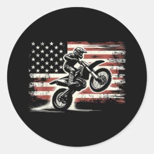 Dirt Bike American Flag Motocross Biker Vintage US Classic Round Sticker