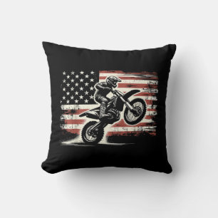 Dirt Bike American Flag Motocross Biker Vintage US Cushion