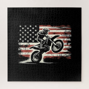 Dirt Bike American Flag Motocross Biker Vintage US Jigsaw Puzzle