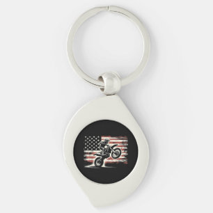 Dirt Bike American Flag Motocross Biker Vintage US Key Ring
