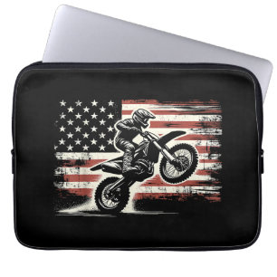 Dirt Bike American Flag Motocross Biker Vintage US Laptop Sleeve