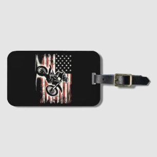Dirt Bike American Flag Motocross Biker Vintage US Luggage Tag