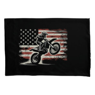 Dirt Bike American Flag Motocross Biker Vintage US Pillowcase
