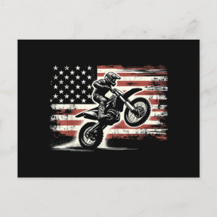 Dirt Bike American Flag Motocross Biker Vintage US Postcard