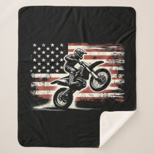 Dirt Bike American Flag Motocross Biker Vintage US Sherpa Blanket