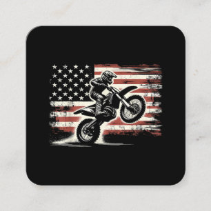 Dirt Bike American Flag Motocross Biker Vintage US Square Business Card