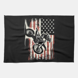 Dirt Bike American Flag Motocross Biker Vintage US Tea Towel