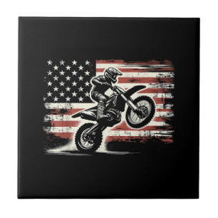 Dirt Bike American Flag Motocross Biker Vintage US Tile