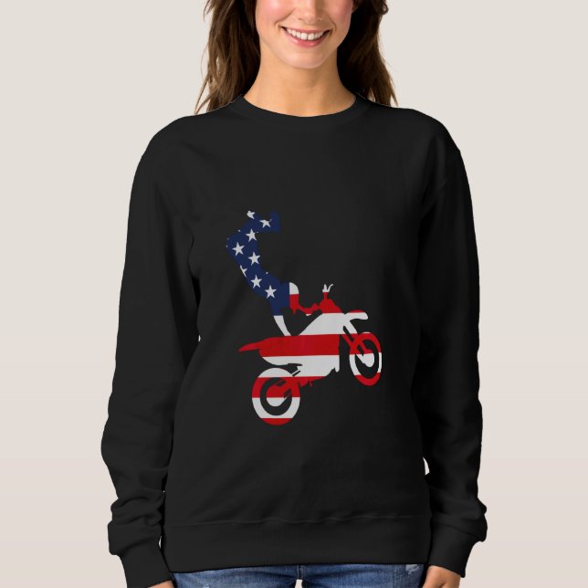 Dirt Bike American Flag  Motocross Enduro Sweatshirt (Front)