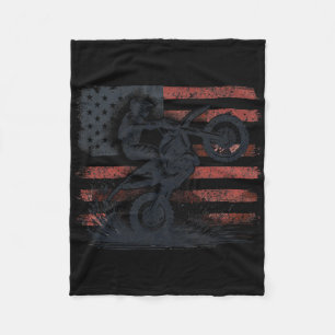 Dirt Bike American Flag Motocross  Fleece Blanket