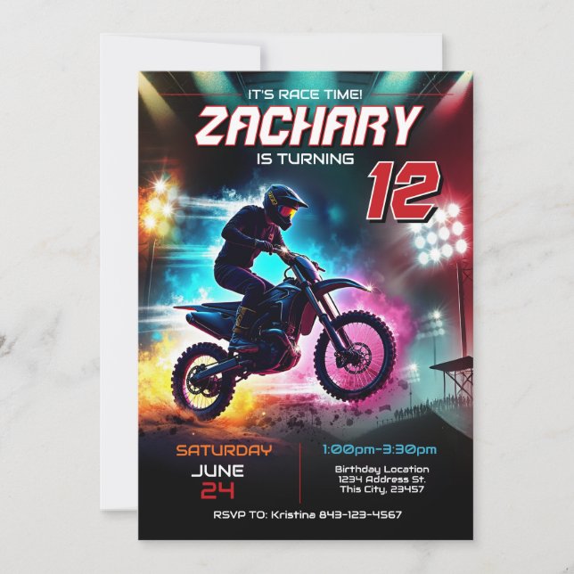 Dirt Bike Birthday Invitation | Racing Invite (Front)