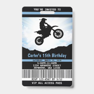 Dirt Bike Birthday Invitation VIP Pass ID Badge