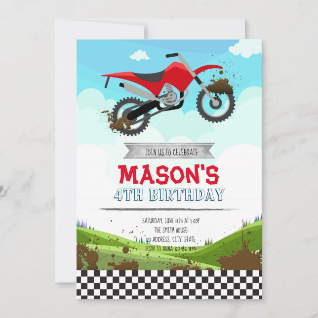 Dirt bike birthday party invitation (Front)