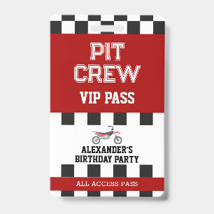 Dirt Bike Birthday Party Pit Crew VIP Pass ID Badge
