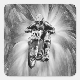 Dirt Bike Blasting Thru Black/White Square Sticker