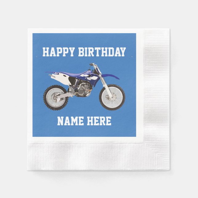 Dirt Bike Blue Birthday Sport Paper Plates Napkin (Front)