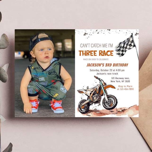 Dirt Bike Boy 3rd Birthday Party Photo Invitation (Creator Uploaded)