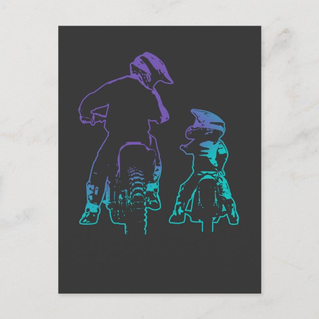 Dirt Bike Dad and Son Motocross Biking Postcard (Front)