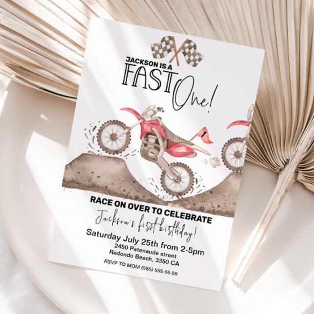 Dirt Bike FAST ONE birthday invitation (Fast one  birthday invitation Dirt bike)
