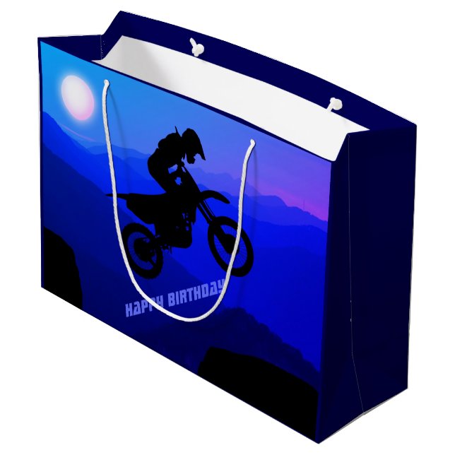 Dirt Bike Full Moon Night Ride Motocross Birthday Large Gift Bag (Back Angled)