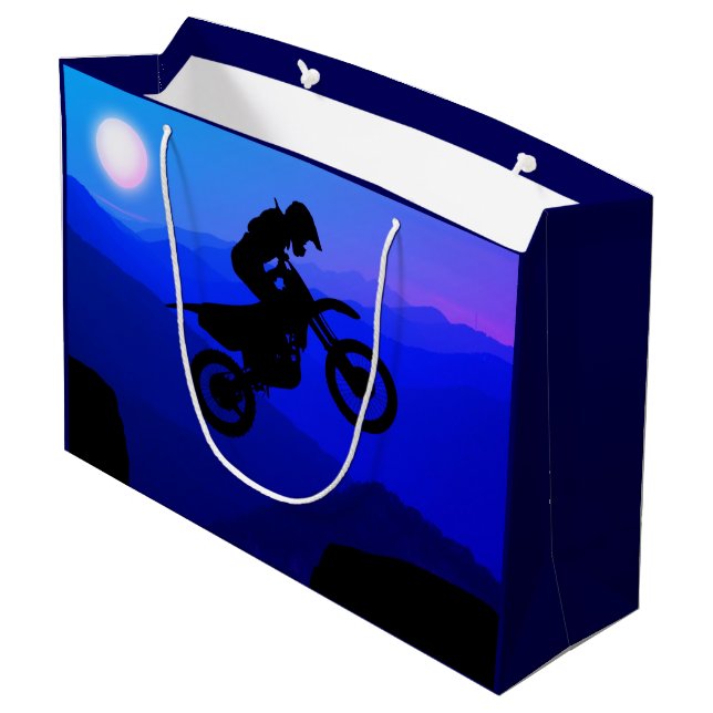 Dirt Bike Full Moon Night Ride Motocross  Large Gift Bag (Back Angled)