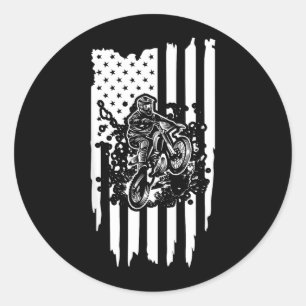 Dirt Bike Funny American USA Flag Biking Classic Round Sticker