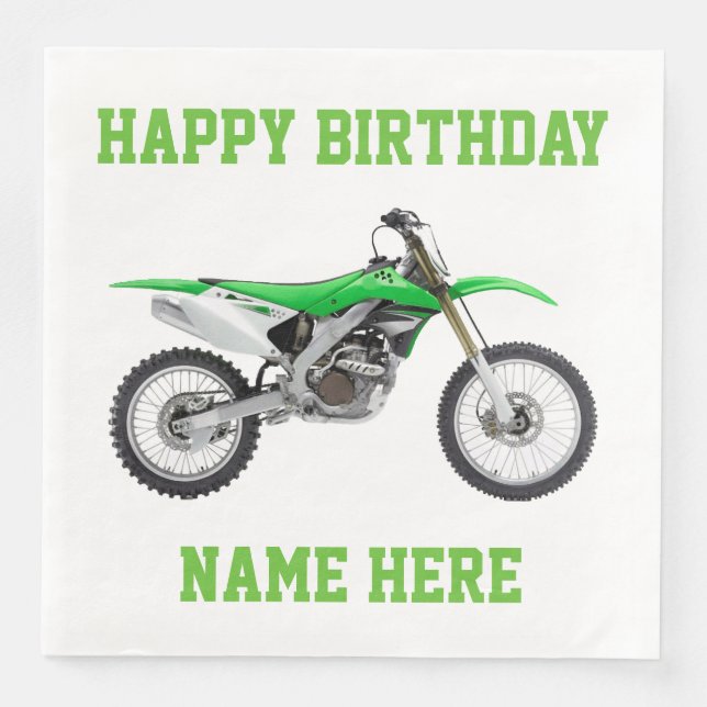 Dirt Bike Green Birthday Sport Napkins (Front)