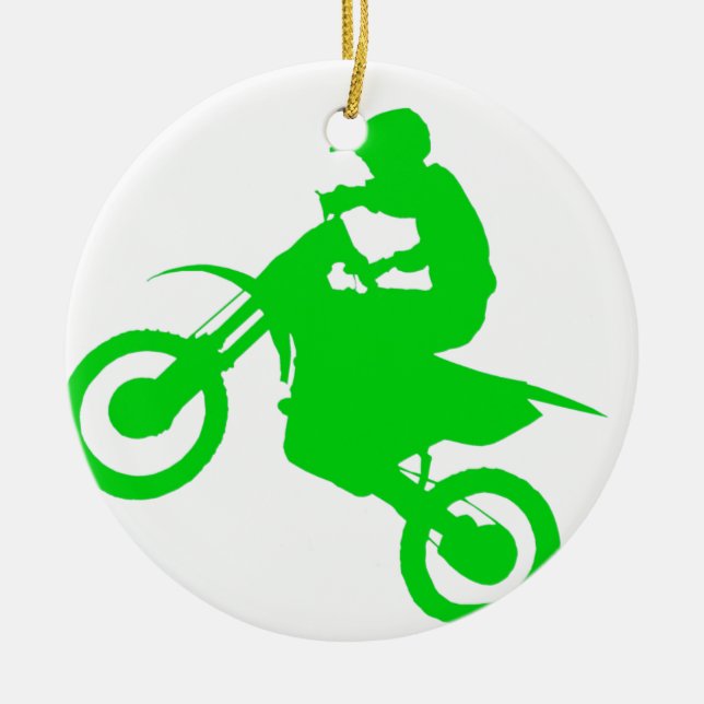 DIRT BIKE (green) Ceramic Tree Decoration (Front)