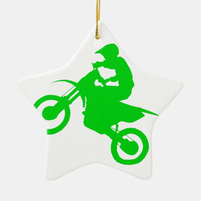 DIRT BIKE (green) Ceramic Tree Decoration (Front)
