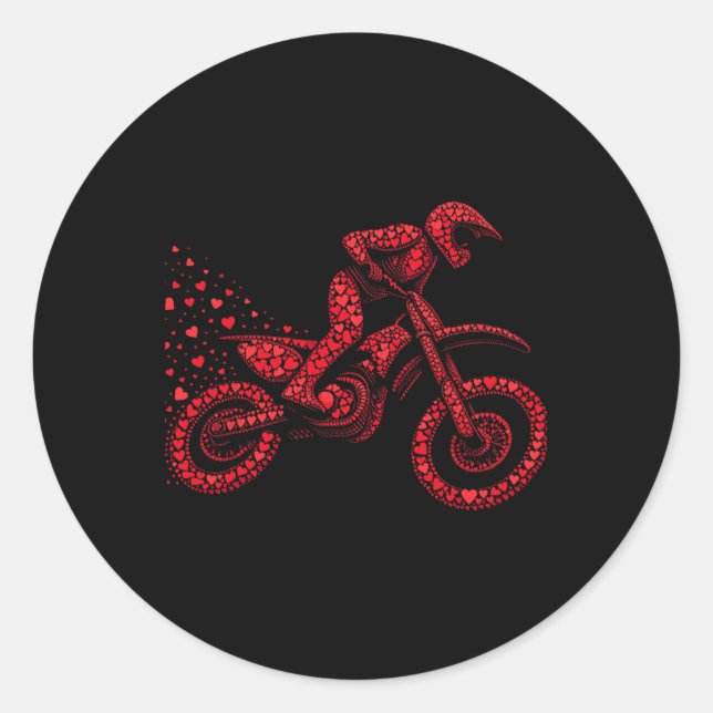 Dirt Bike Heart Biker Boys Womens Mens Valentine D Classic Round Sticker (Front)