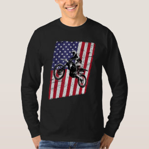 Dirt Bike Motocross & American Flag Tee Distressed
