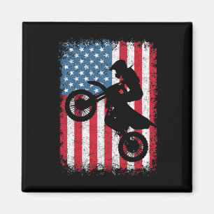 Dirt Bike Motocross Biker American Flag 4th Of Jul Magnet