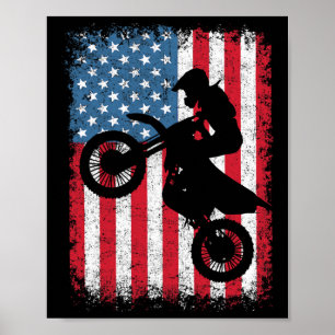 Dirt Bike Motocross Biker American Flag 4th Of Jul Poster