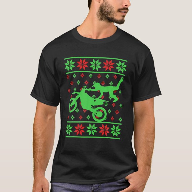 Dirt Bike Motocross Enduro Ugly Christmas Motorbik T-Shirt (Front)