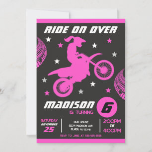 Dirt Bike Motocross Motorbike Girl Birthday  Invitation