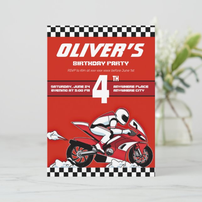 Dirt bike motocross racing boy birthday  invitation (Standing Front)
