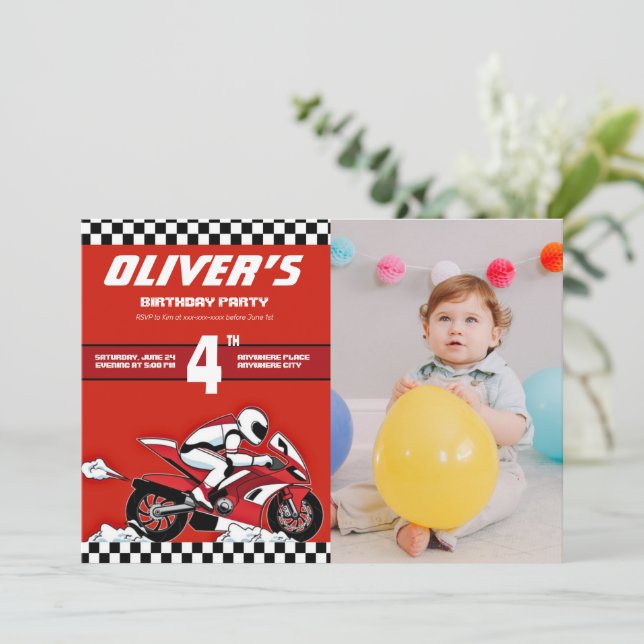 Dirt bike motocross racing boy photo birthday  invitation (Standing Front)