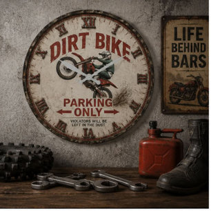Dirt Bike Motocross Rider Vintage Garage Decor Large Clock