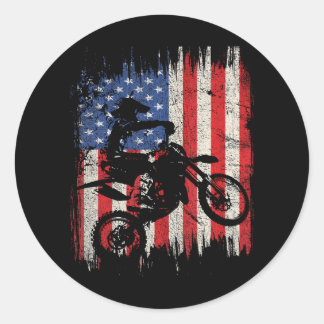 Dirt Bike Motocross USA American Flag Patriotic Classic Round Sticker