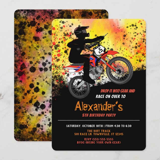 Dirt Bike/Motorbike Birthday Party Invitation (Front/Back)
