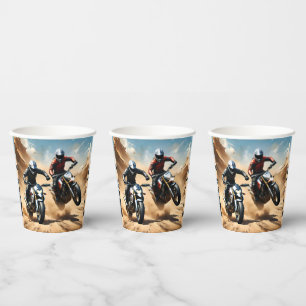 Dirt Bike Motorbikes Racing In The Desert, Paper Cups