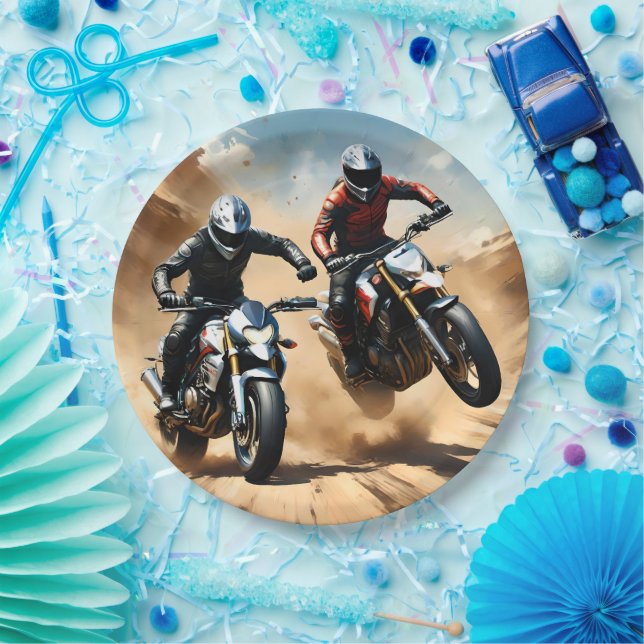 Dirt Bike Motorbikes Racing In The Desert, Paper Plate (Party)