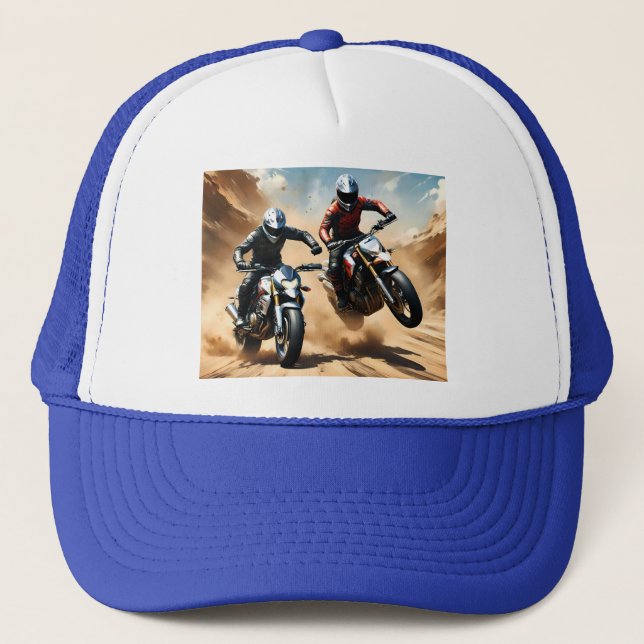 Dirt Bike Motorbikes Racing In The Desert, Trucker Hat (Front)